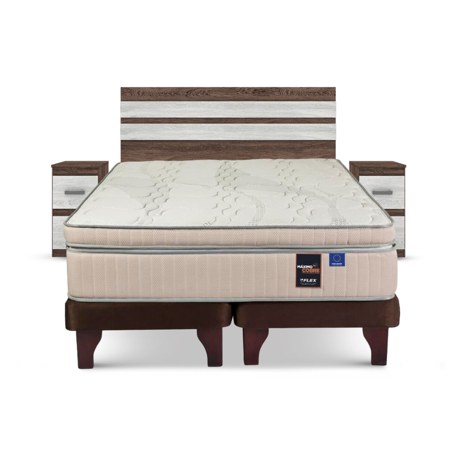 Cama Europea Flex M&aacute;ximo Cobre / 2 Plazas / Base Dividida + Set De Maderas Madrid image number 0.0