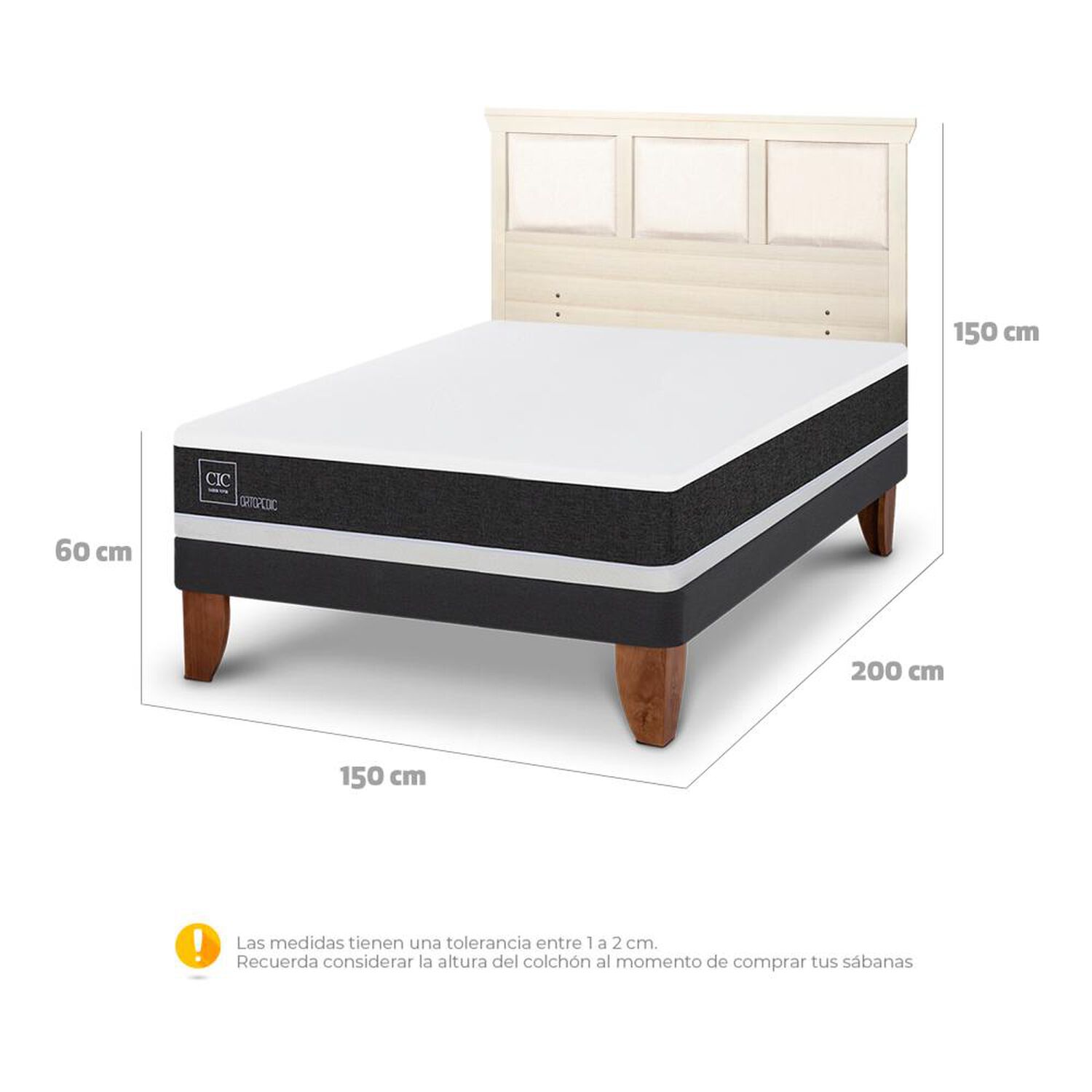 Cama Europea Cic Ortopedic / 2 Plazas / Base Normal + Respaldo image number 4.0