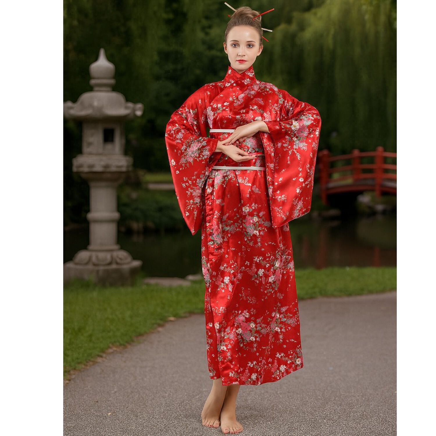 Kimono Elegante Tradicional Japon&eacute;s Mujer Obi Incluido image number 2.0
