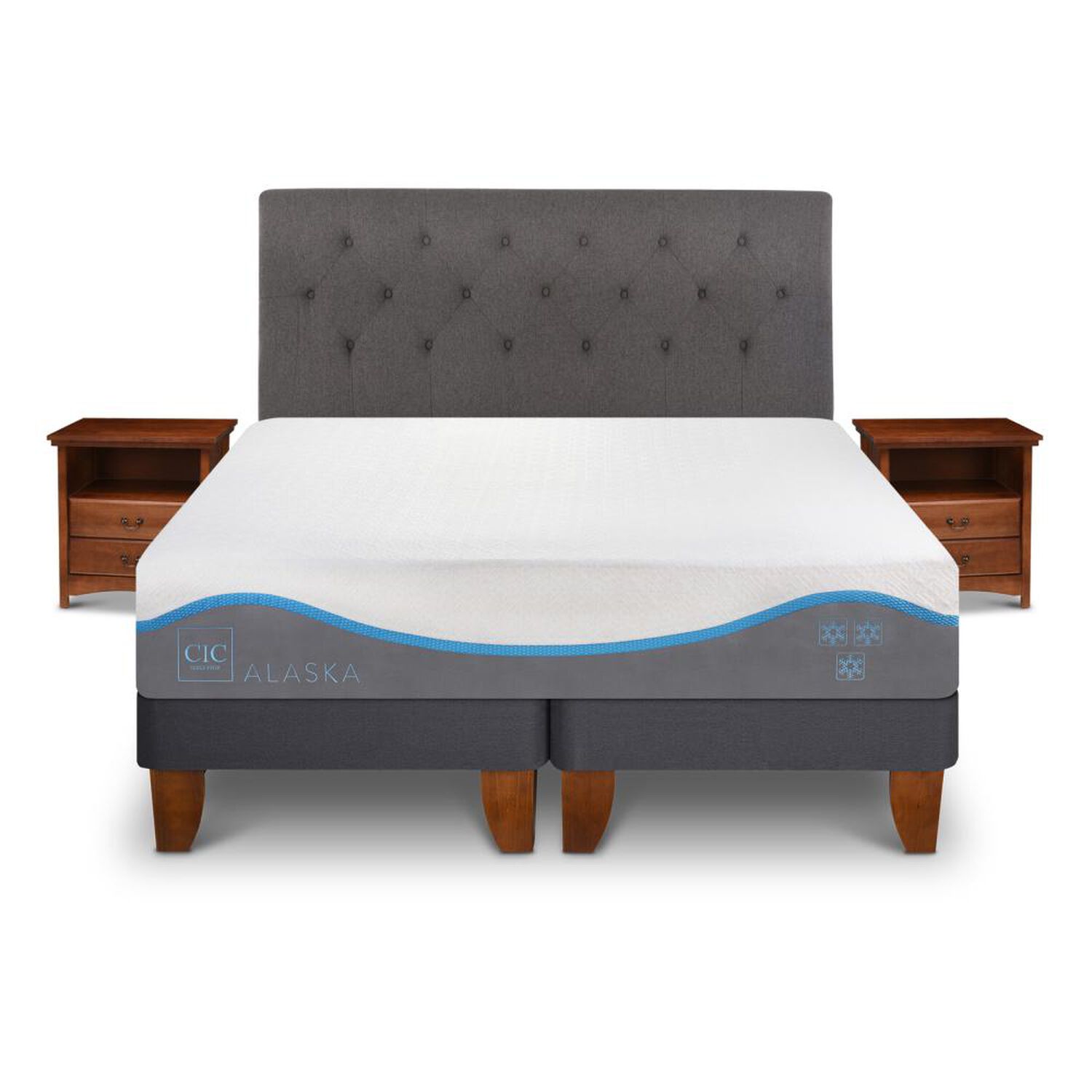 Cama Europea Cic Alaska / 2 Plazas / Base Dividida + Set De Maderas image number 0.0