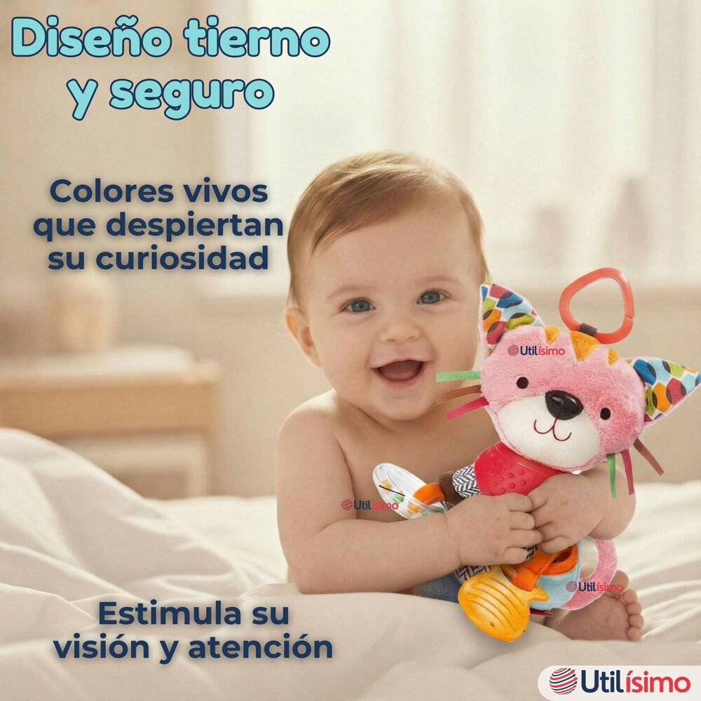 Juguete Peluche Animales Sensorial Con Mordedor Y Sonajero Dise&ntilde;o Gatico Ni&ntilde;a Y Ni&ntilde;o image number 5.0