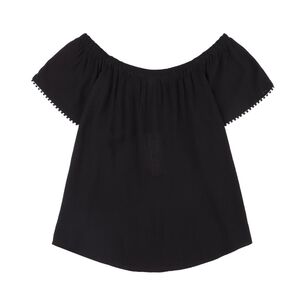 Blusa Lisa Abotonada Manga Corta Con Hombros El&aacute;sticados Bambula Mujer Geeps