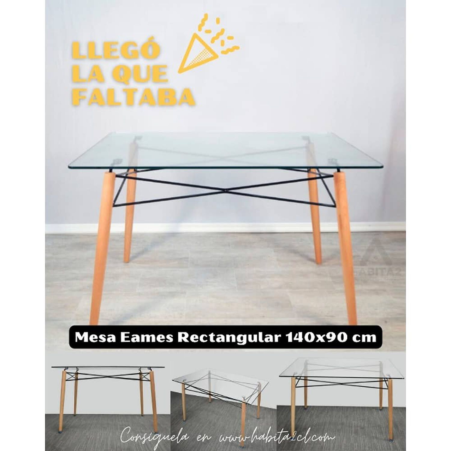 Mesa Charles Eames Rectangular De Vidrio 140x90x75 image number 3.0