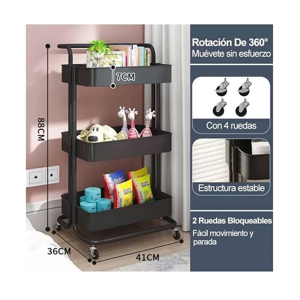 Carrito Organizador Con Ruedas Estante Espacio 3 Niveles image number 2.0