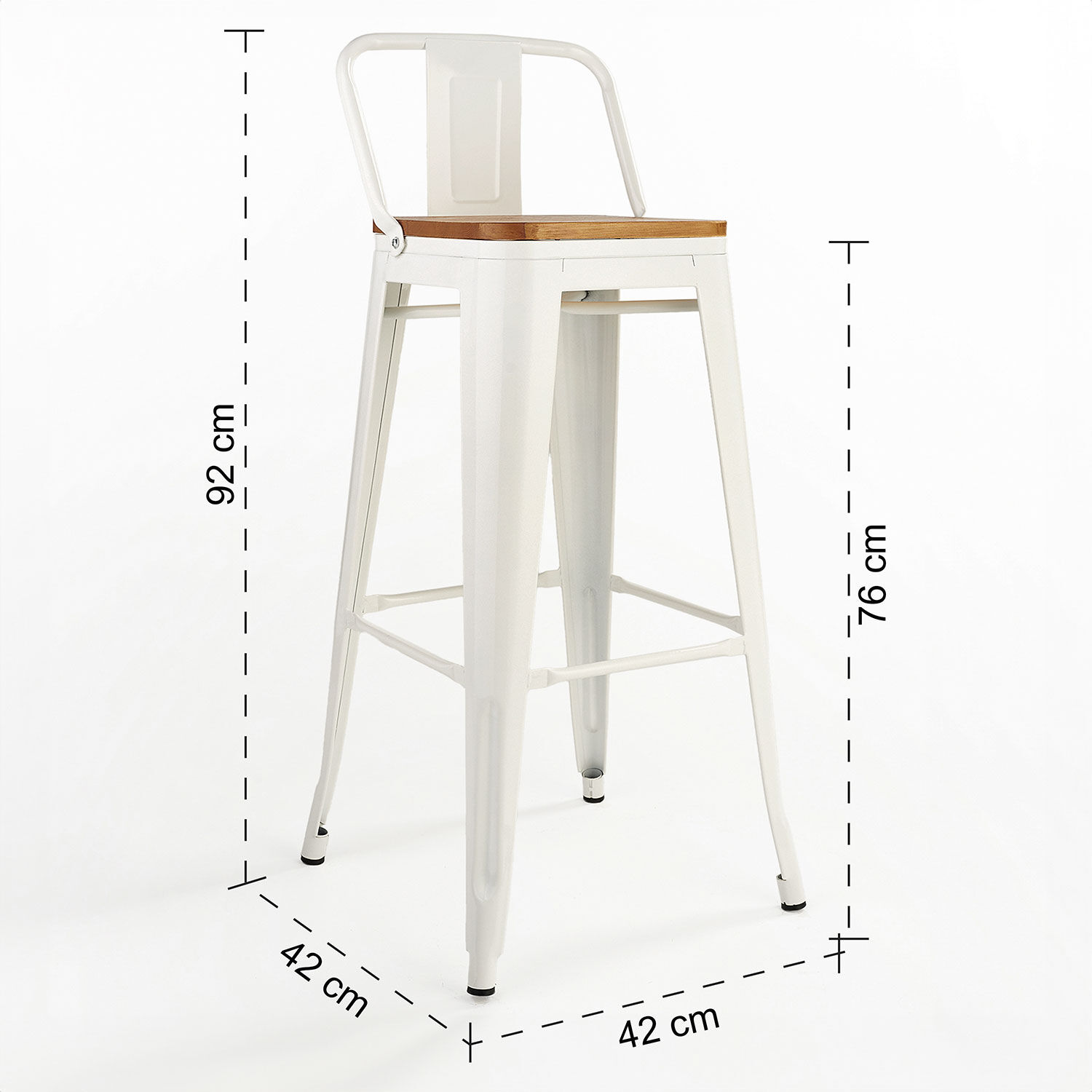 Pack 4 Pisos De Bar Tolix Asiento De Madera Blanco image number 8.0