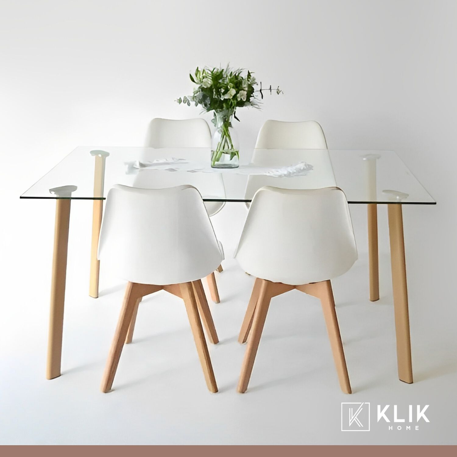 Comedor Mesa De Vidrio N&oacute;rdica 140x90 Cm + 4 Sillas Tulip Blancas image number 1.0