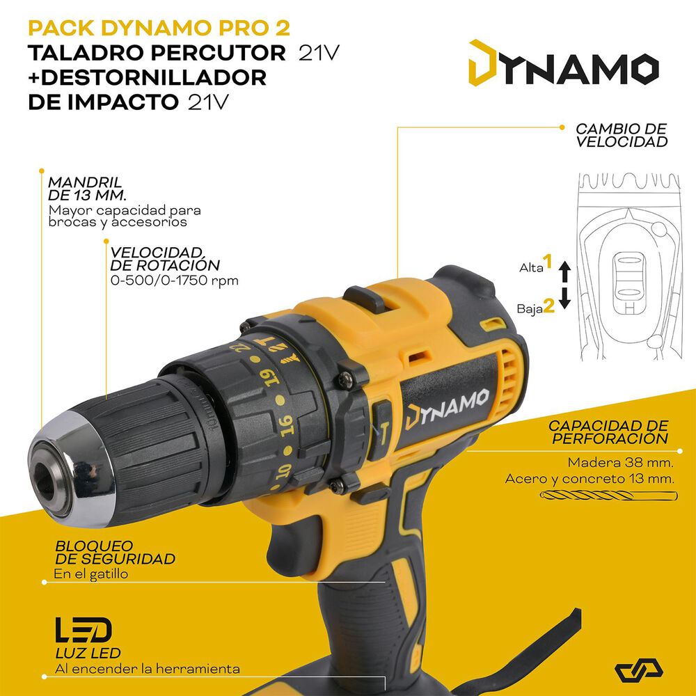 Pack Taladro Percutor + Atornillador De Impacto 21v Dynamo image number 5.0