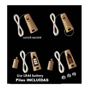 Luz Hada Tipo Corcho 1mt Alambre Guirnaldas Led Con Pilas Para Decoraci&oacute;n Para Botella U Otros Usos Con 3 Pilas Lr44 Inclu&iacute;das