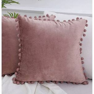 Funda De Cojines Con Pompones. Medida 45x45. Terciopelo. Palo Rosa