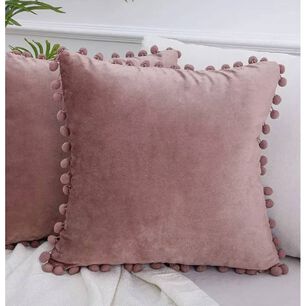 Funda De Cojines Con Pompones. Medida 45x45. Terciopelo. Palo Rosa