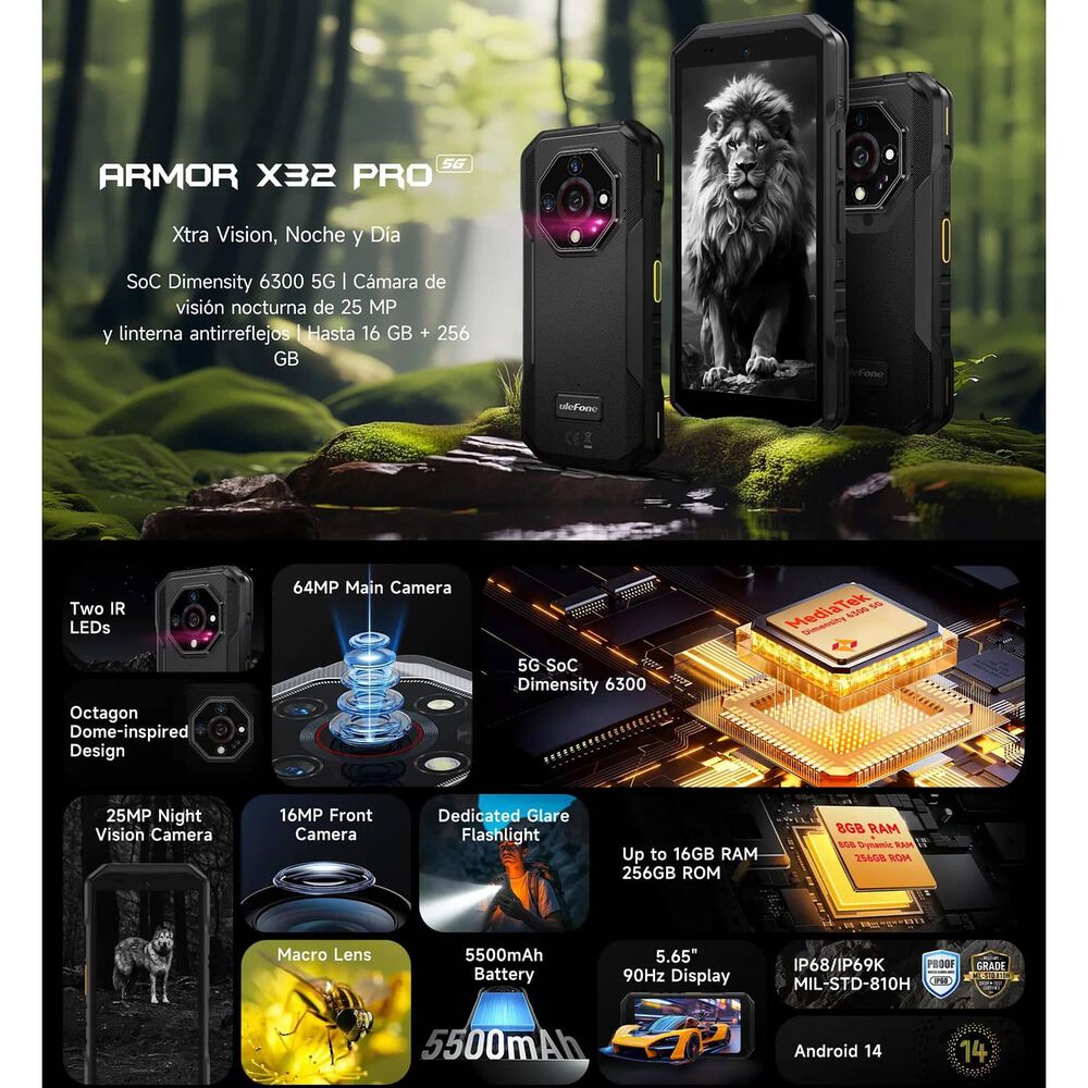 Ulefone Armor X32 Pro Dualsim 5g Ultra Resistente Con Visi&oacute;n Nocturna Y Android 14 image number 2.0