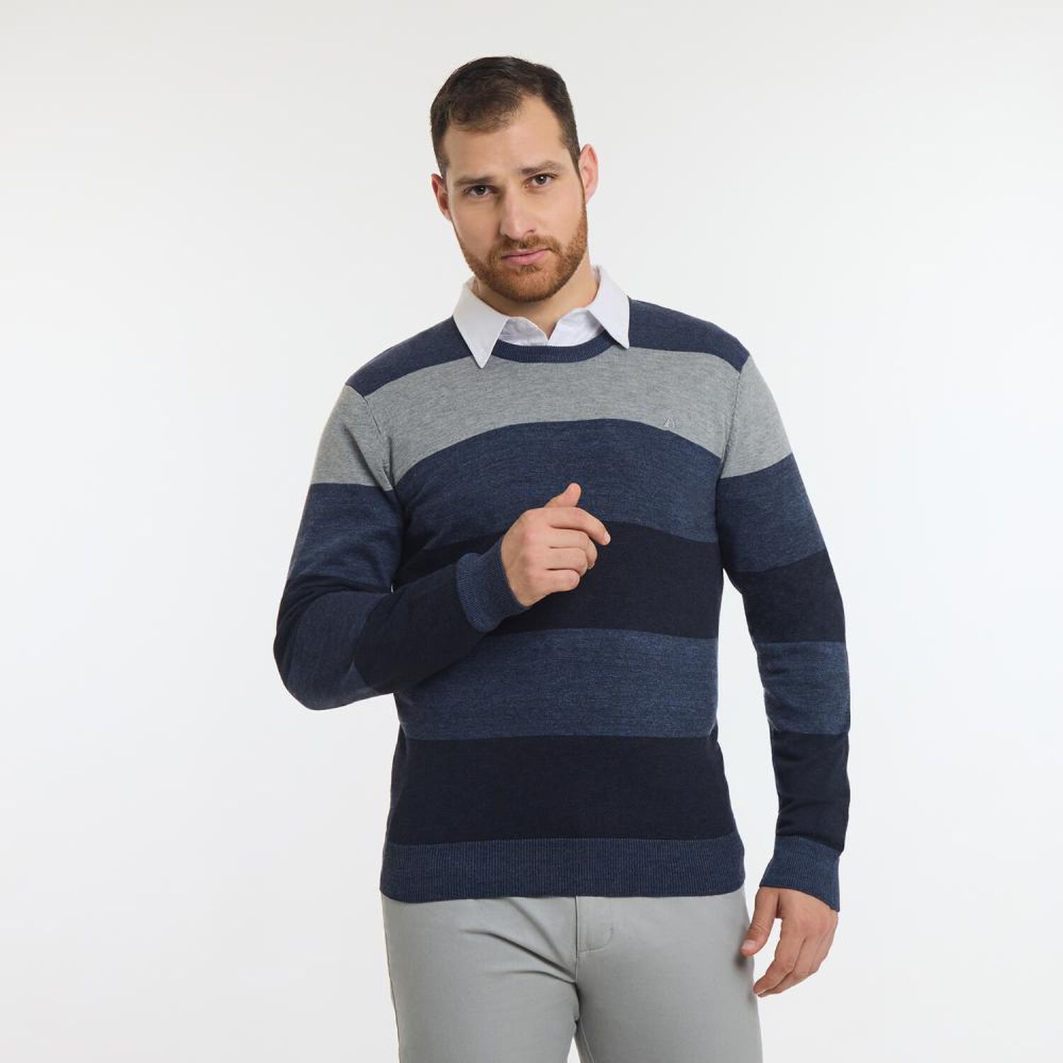 Sweater Rayas Regular Manga Larga Cuello Redondo Hombre Herald image number 0.0