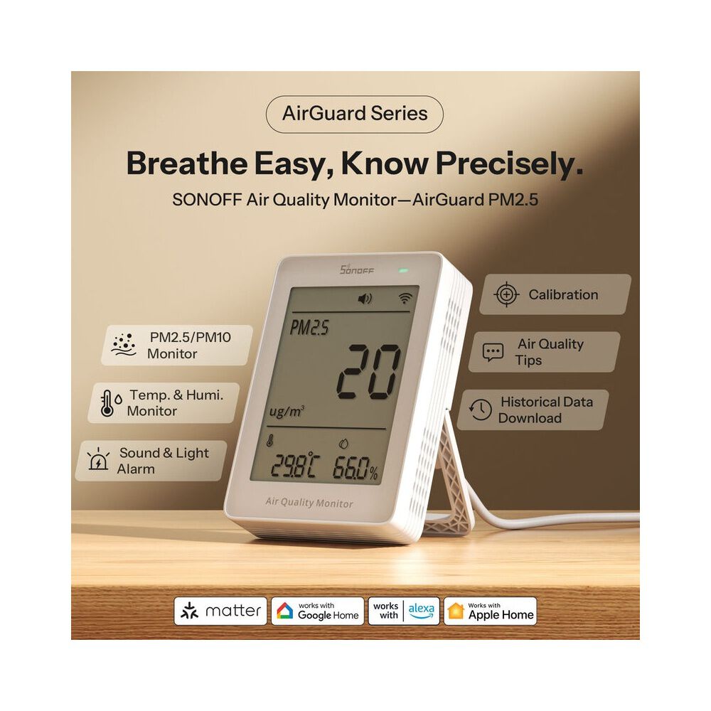 Monitor De Calidad De Aire Pm2.5 Wifi Matter Sonoff Airguard image number 1.0