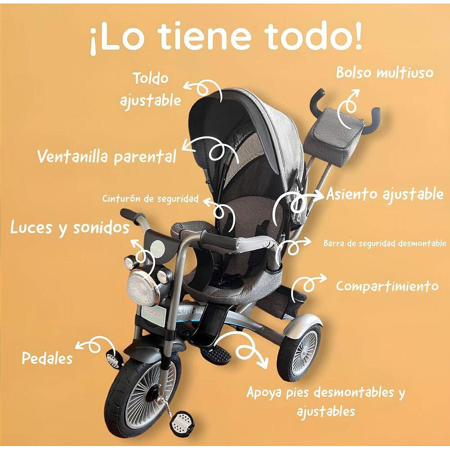 Triciclo Multifuncional 360&deg; Con Luces Lubabycas Negro image number 1.0