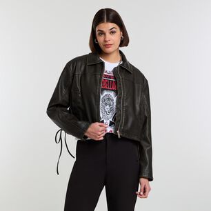 Chaqueta Ecocuero Amarras Laterales Cuello Camisero Mujer Rolly Go