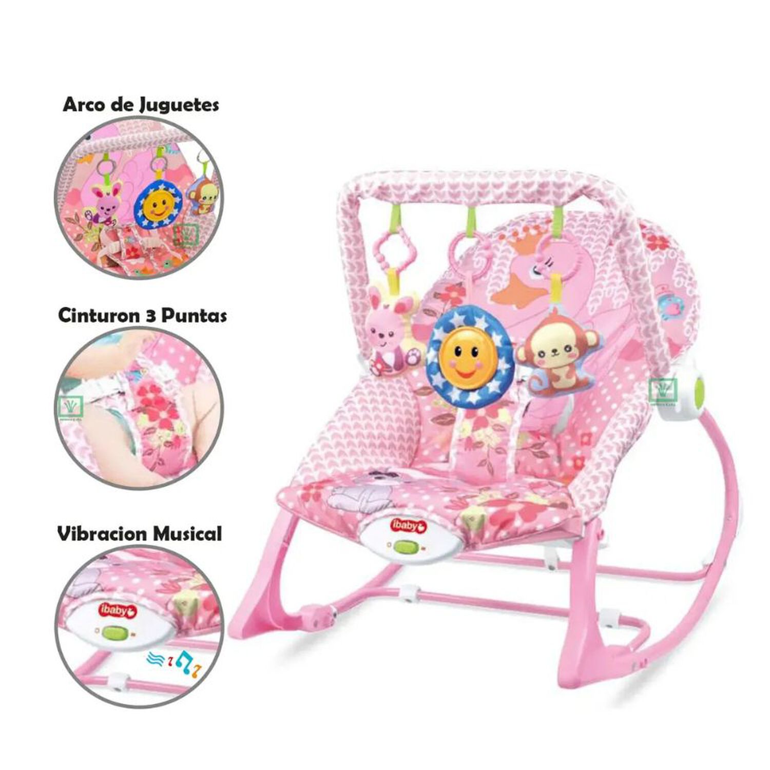 Silla Nido Mecedora Para Beb&eacute;s Y Ni&ntilde;os Con Barra De Juguetes Desmontable Rosa image number 2.0