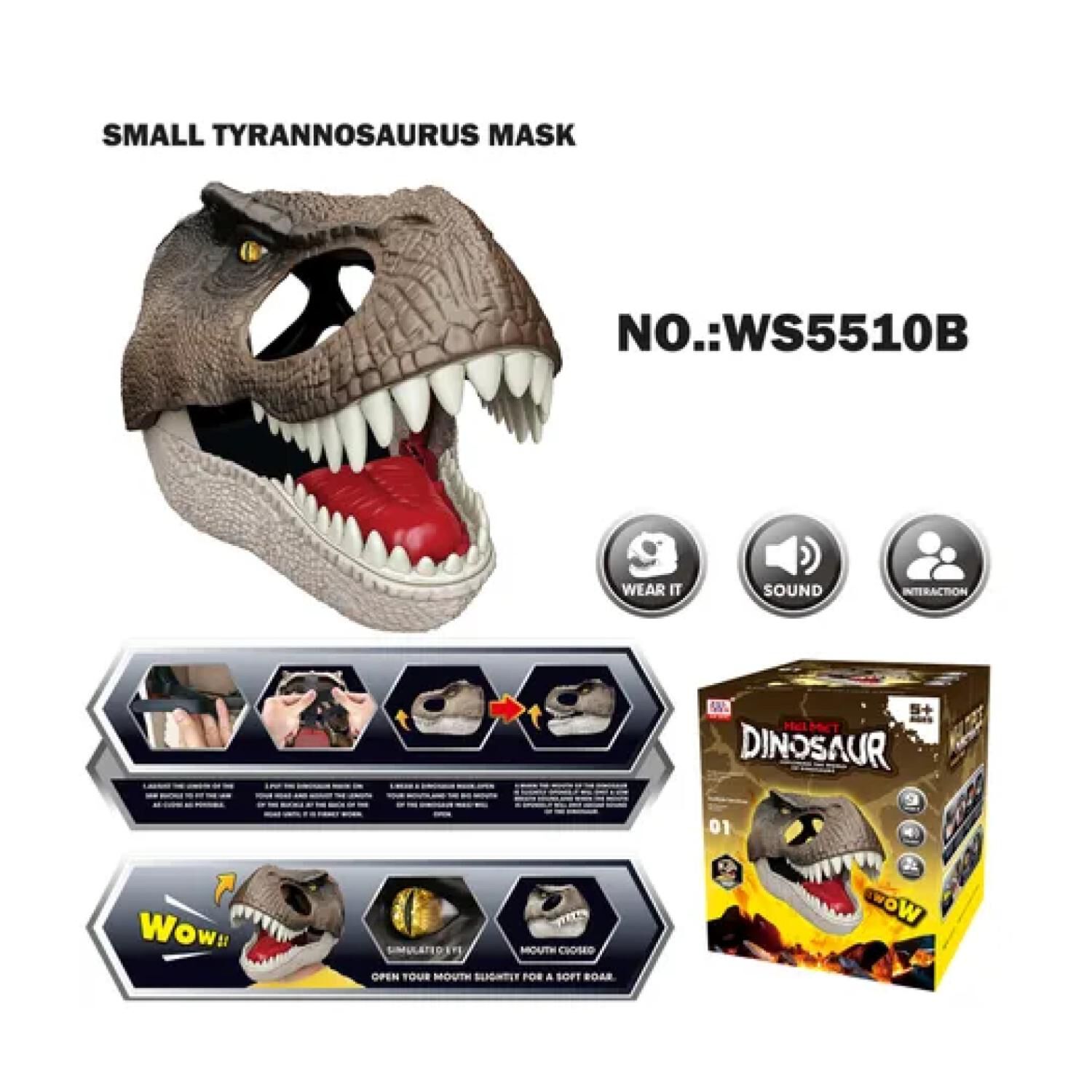 Juguete Mascara De T-rex Con Movimiento Y Sonido Infantil image number 2.0