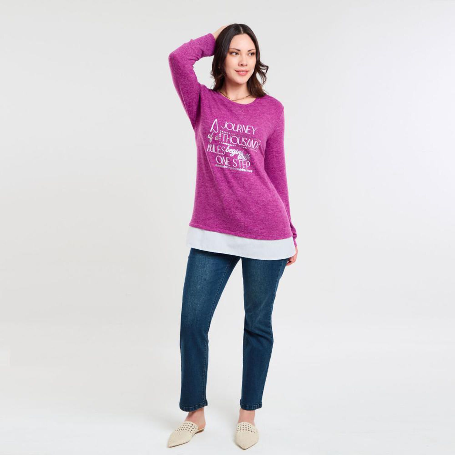 Sweater Melange Manga Larga Cuello Redondo Mujer Sexy Large image number 1.0