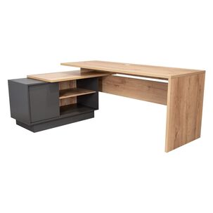 Escritorio En L 1 Puerta Y Estantes Fm-015c Caf&eacute; Claro Y Plomo