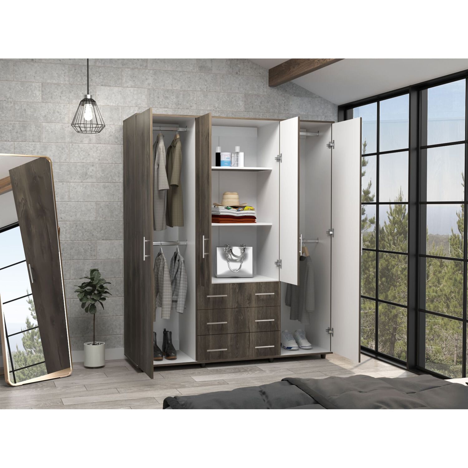 Closet 4 Puertas Caf&eacute; Oscuro Y Blanco 179x150x49,3 Cm image number 5.0
