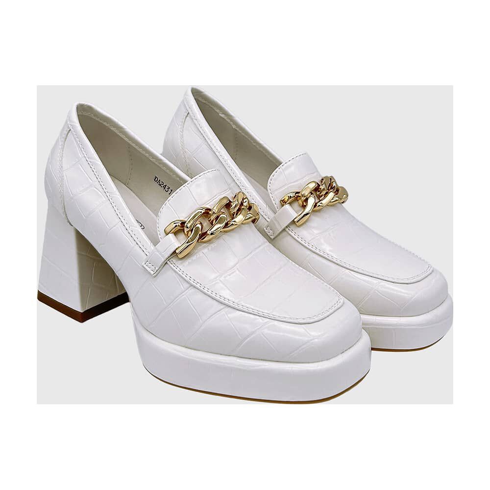 Zapato Para Mujer Con Taco Y Cadena Blanco image number 2.0