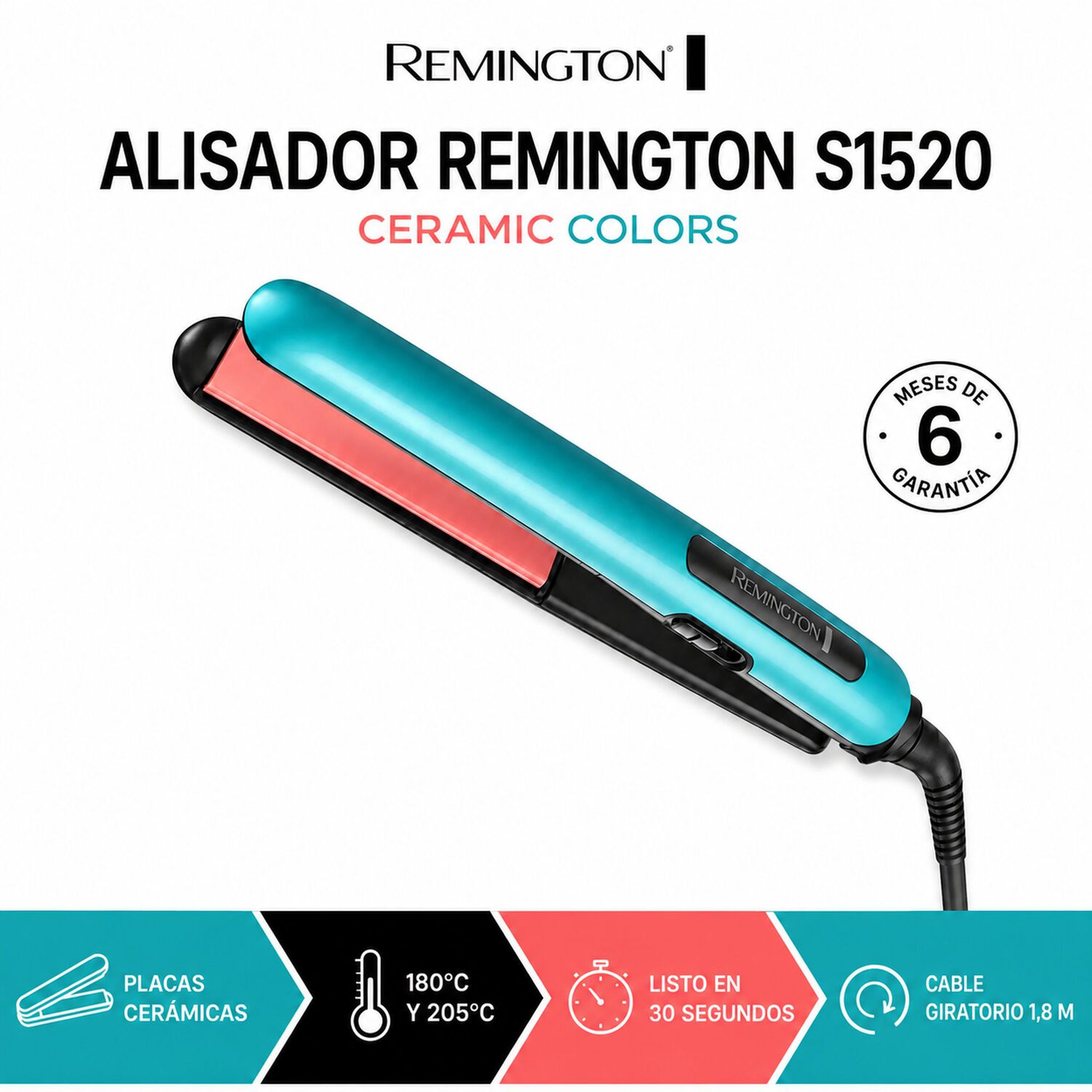 Alisador De Cabello Remington S1520 Ceramic Colors image number 6.0