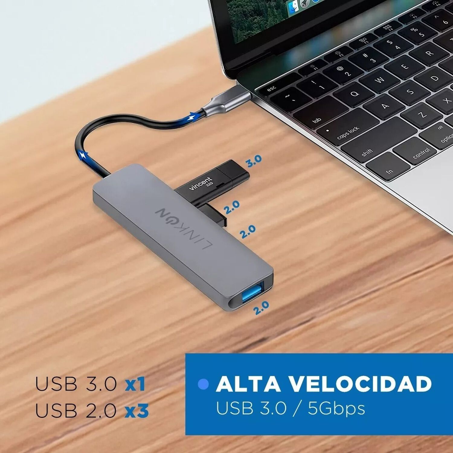 Hub Adaptador Linkon Usb Tipo C 5 En 1 Rj45 Para Mac Y Windows - Gris image number 4.0