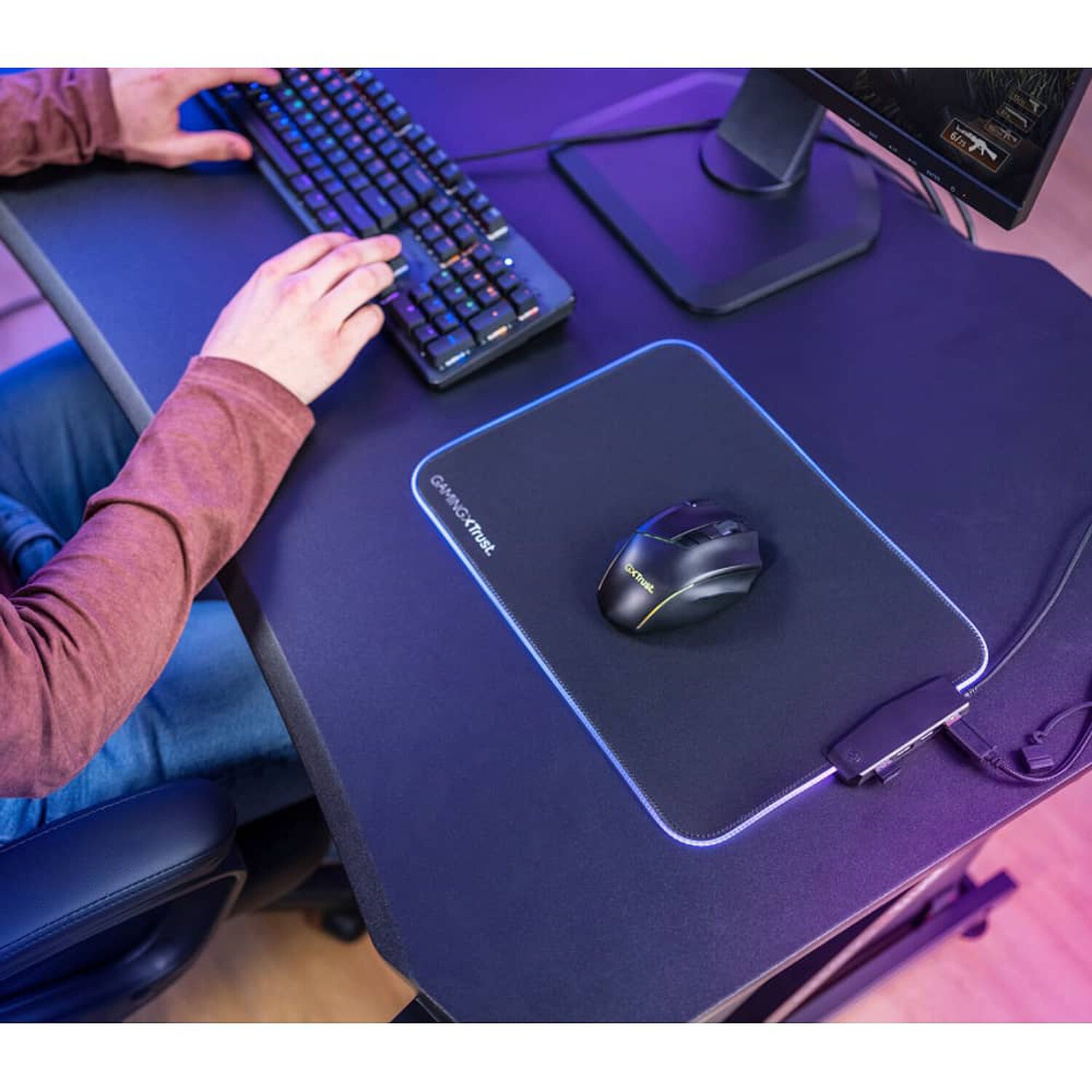 Mouse Pad Gamer Trust Glide L Rgb Con Hub Usb 4 Puertos image number 9.0