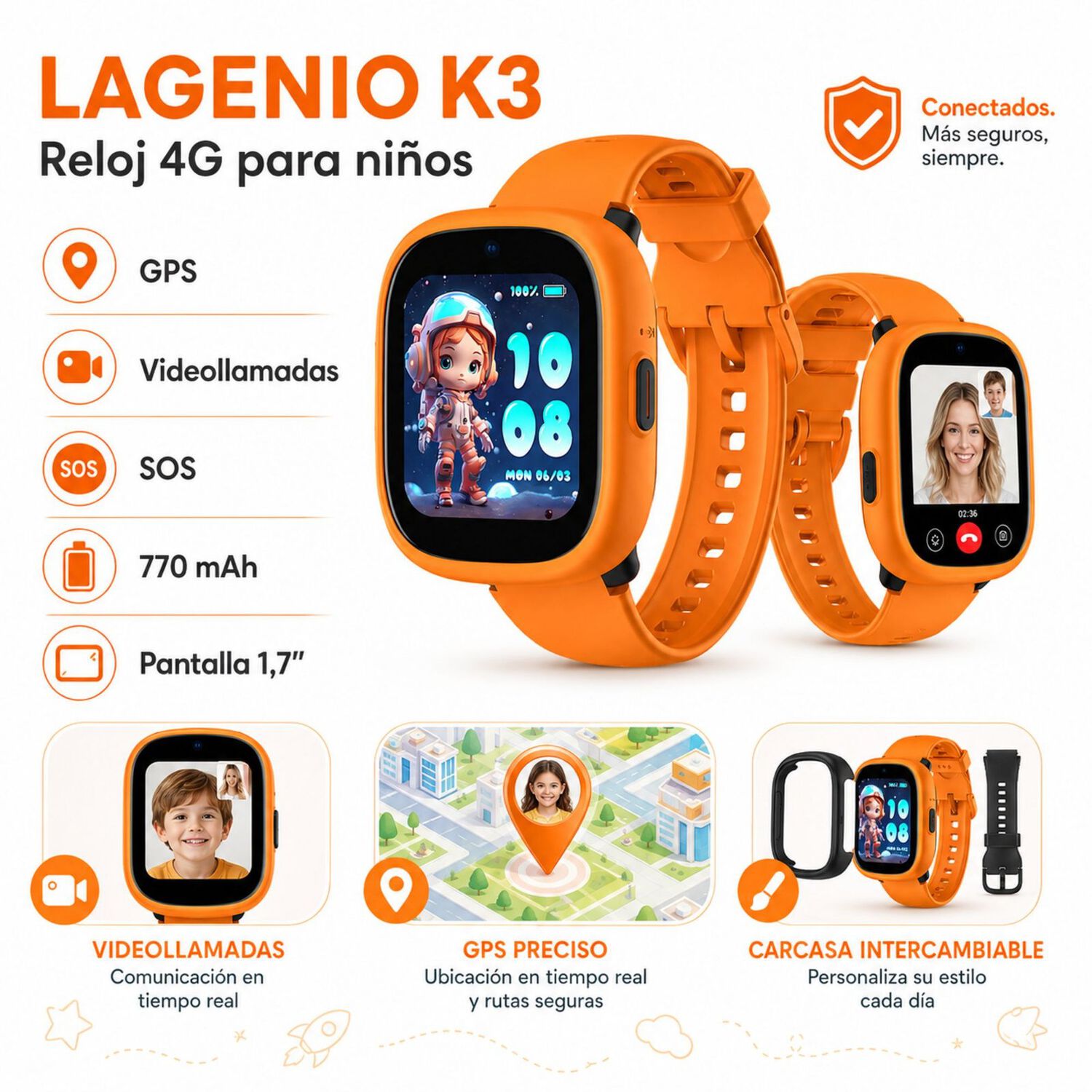 Smartwatch Infantil Lagenio K3 4g Gps Sos Videollamadas image number 0.0