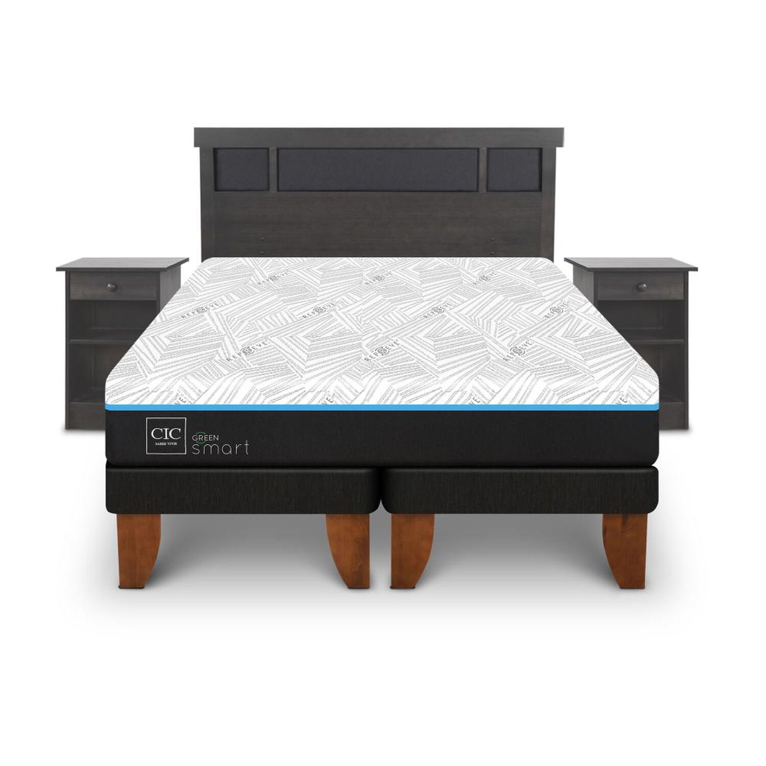 Cama Europea Cic Green Infinity / King / Base Dividida + Set De Maderas image number 0.0