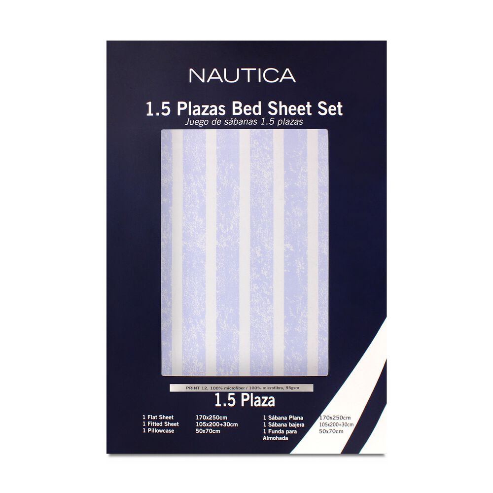 Juego De S&aacute;banas Nautica 3piezas Microfibra 1,5 Plazas Lineas Celeste image number 3.0