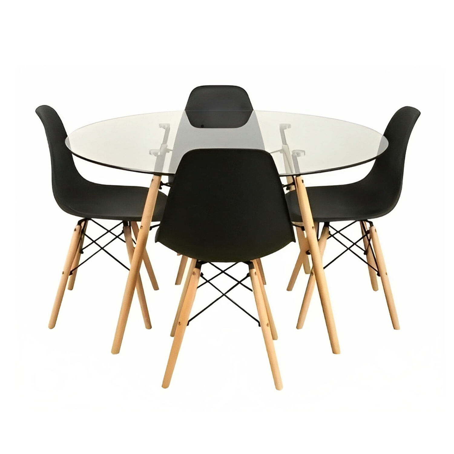 Comedor Mesa Eames Vidrio 100cm + 4 Sillas Eames Negras image number 0.0