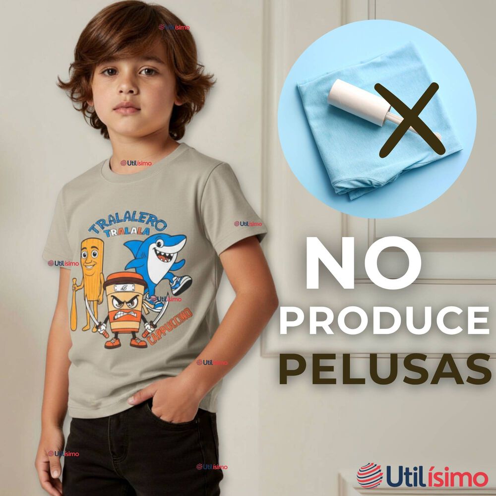 Polera Brainrots 100% Algodón Manga Corta Niño Tralalero Beige image number 8.0