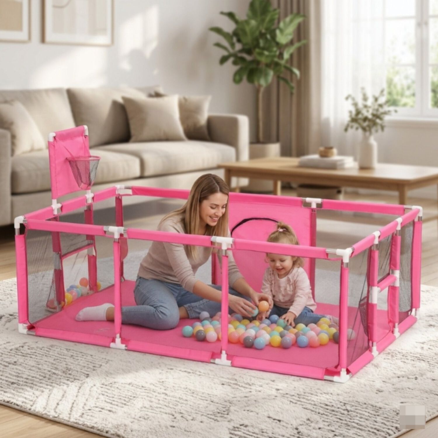 Corral Parque Infantil Beb&eacute; Plegable Con Canasta Malla 180cm image number 3.0