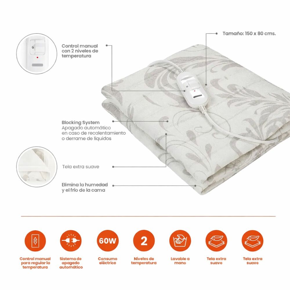 Calientacamas Siegen Sg-5120d4 150x80cm Dise&ntilde;o Elegante image number 0.0