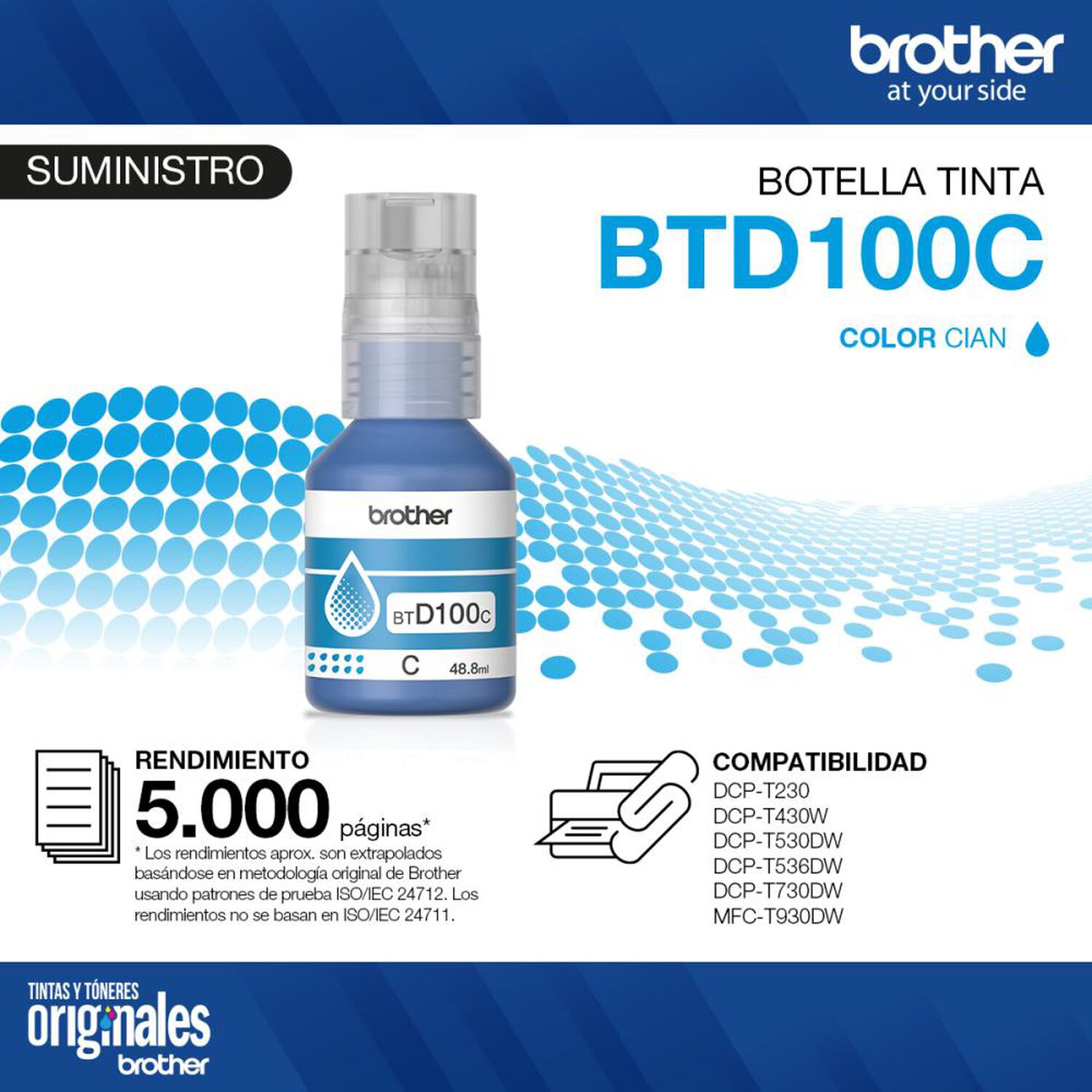 Tinta Brother BTD100C Cyan image number 5.0