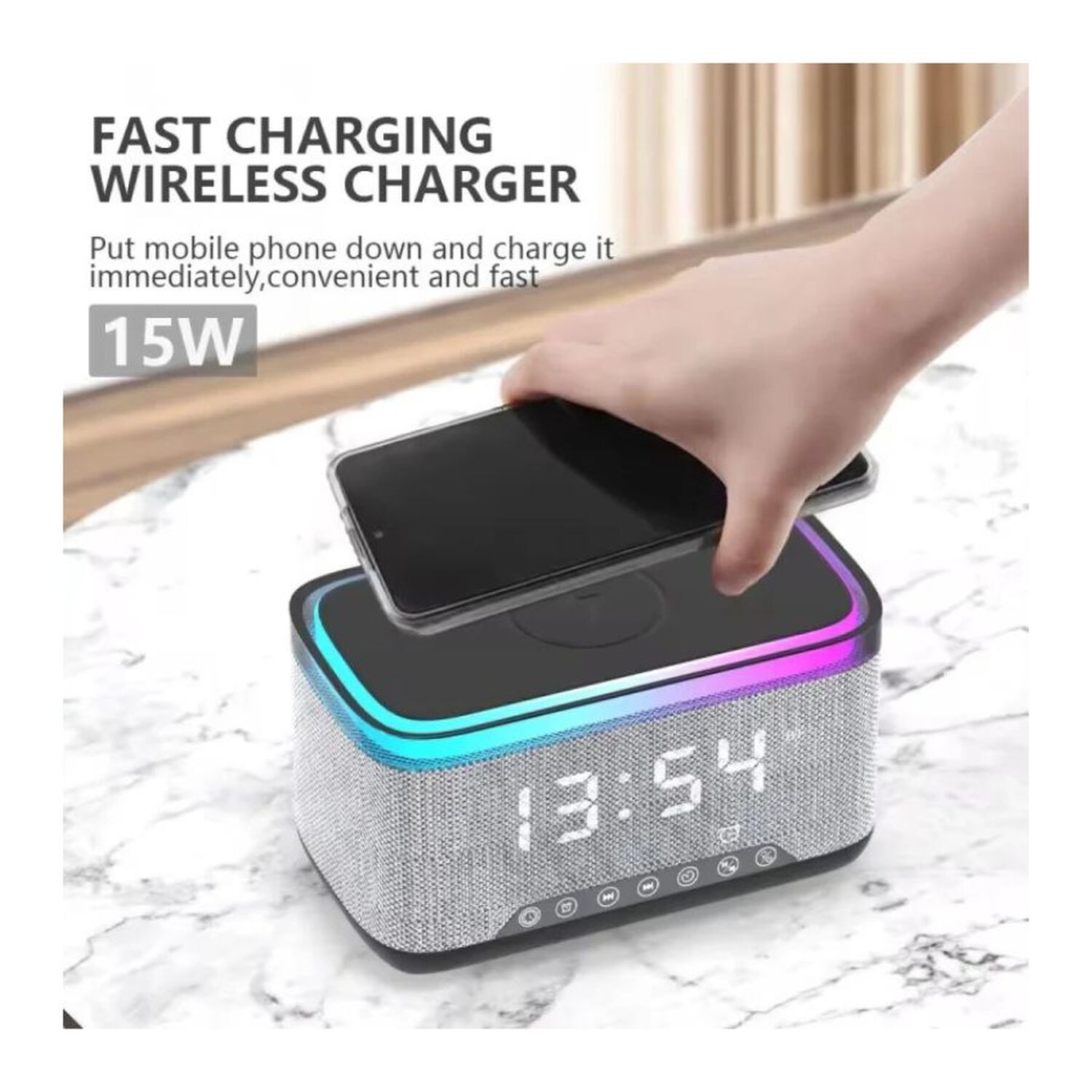 Parlante Bluetooth Multifunci&oacute;n Port&aacute;til 15w Reloj Cargador image number 3.0