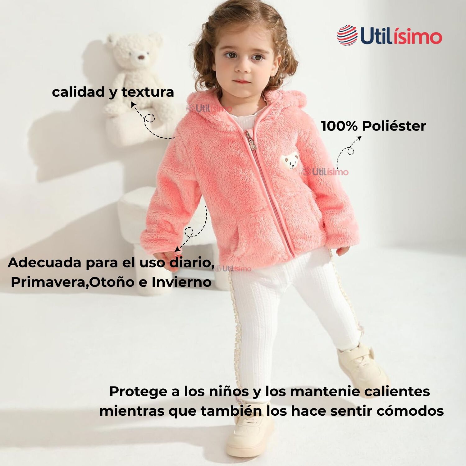 Chaqueta Polar Con Capucha Ni&ntilde;a Animalitos Rosada image number 4.0