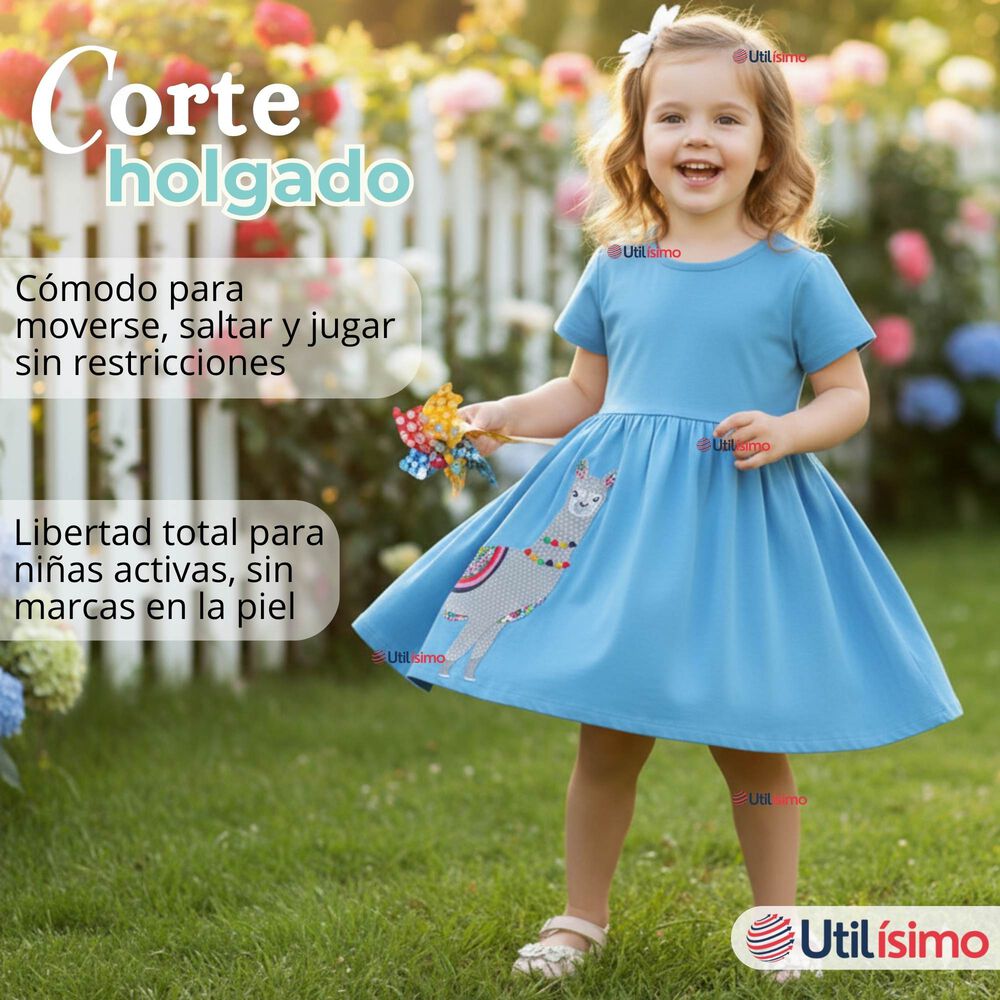 Vestido Manga Corta Azul Verano Algod&oacute;n Ni&ntilde;a image number 5.0