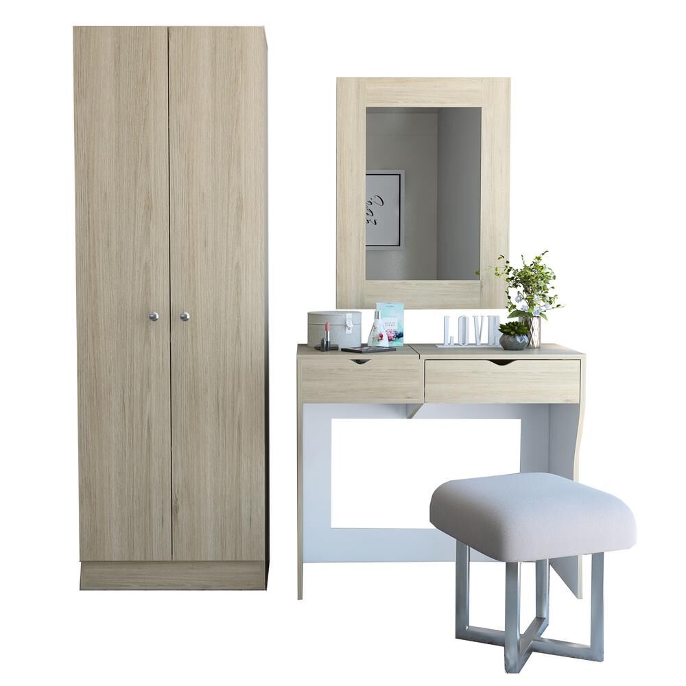 Mueble De Tocador + Espejo + Closet 2p - Rovere / Blanco image number 1.0