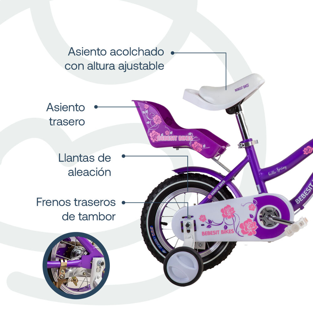 Bicicleta Infantil Queen Aro 12 Morada Bebesit image number 3.0