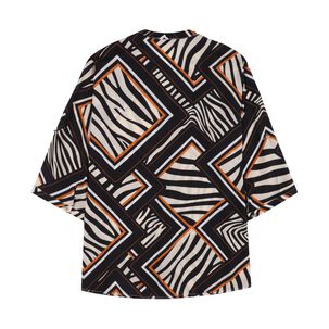 Blusa Full Print Manga 3/4 Roll Up Cuello Mao Mujer Lesage