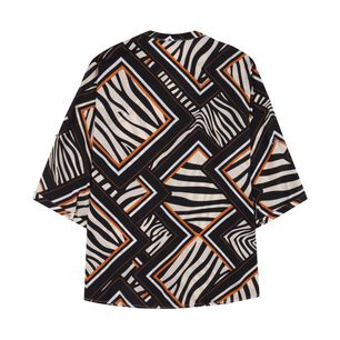 Blusa Full Print Manga 3/4 Roll Up Cuello Mao Mujer Lesage