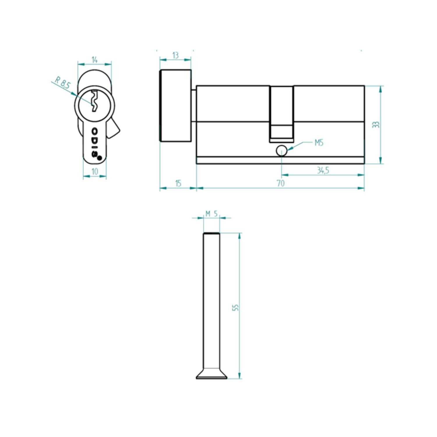 Cilindro Odis Llave-seguro 70mm - Niqu&eacute;l Satinado image number 6.0
