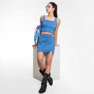 Falda Mini Denim Tiro Medio Skinny Mujer Freedom