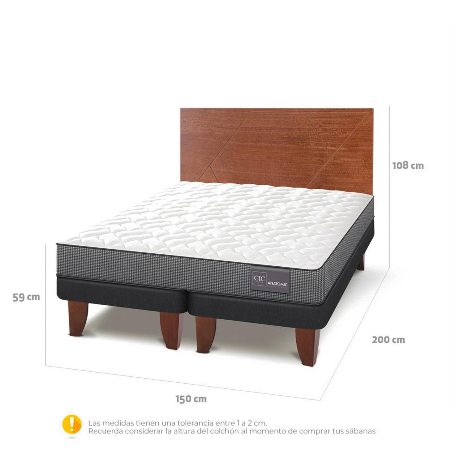 Cama Europea Cic Anatomic / 2 Plazas / Base Dividida + Respaldo image number 3.0