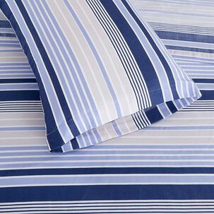 Sabana Andes Microfibra Estampada Lineas Azul 1.5 Plaza