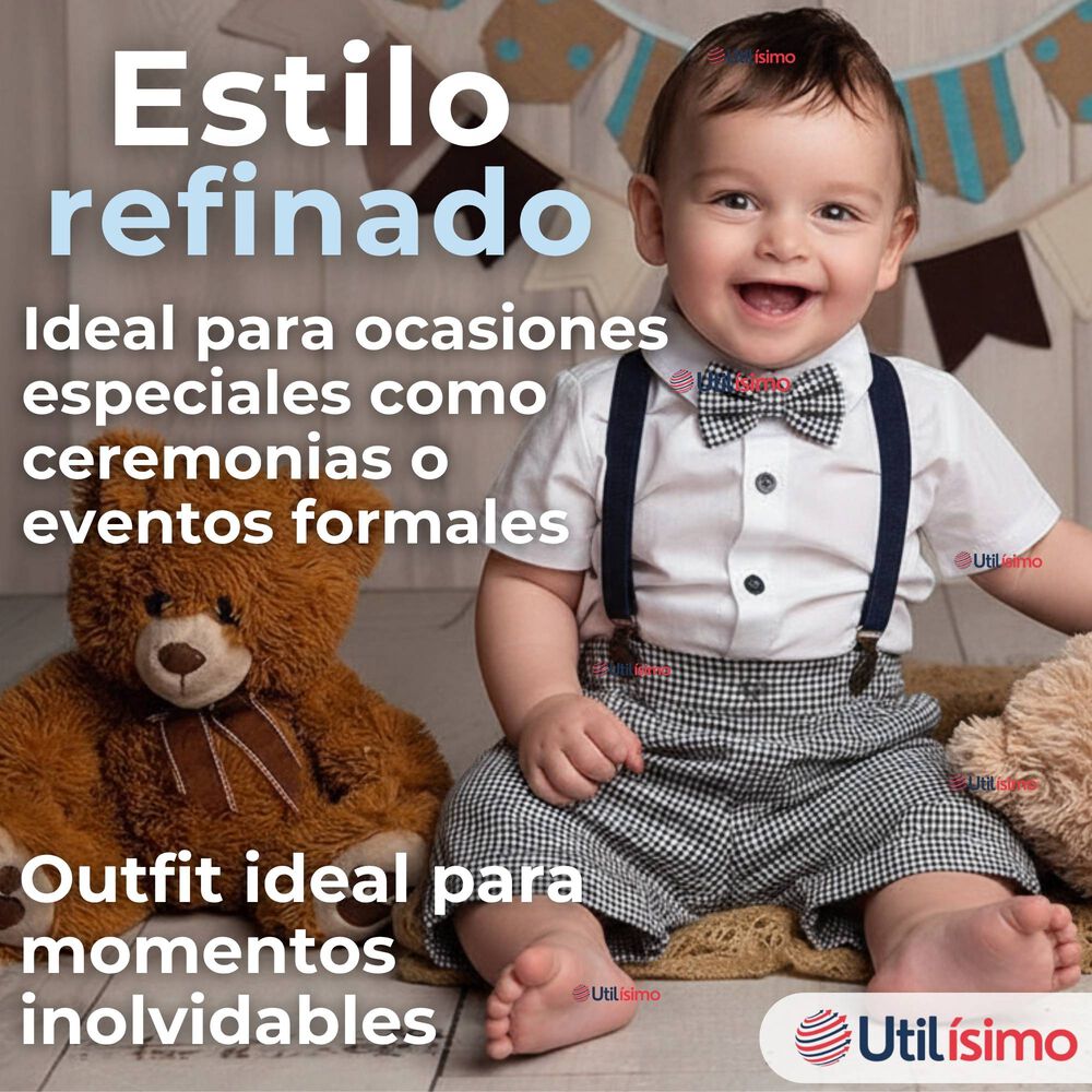 Conjunto De Vestir Con Tirantes Camisa Pantal&oacute;n Corto Algod&oacute;n Beb&eacute; Azul image number 4.0