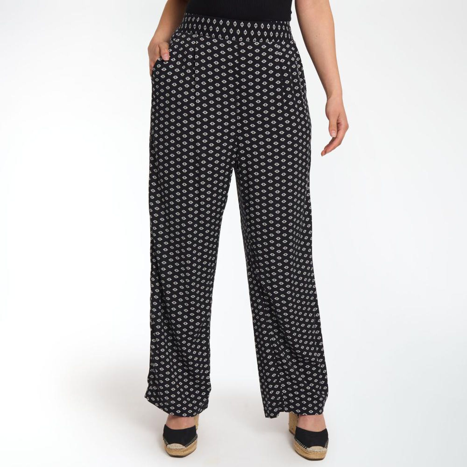 Pantal&oacute;n Full Print Pretina El&aacute;sticada Tiro Medio Flare Mujer Sexy Large image number 0.0