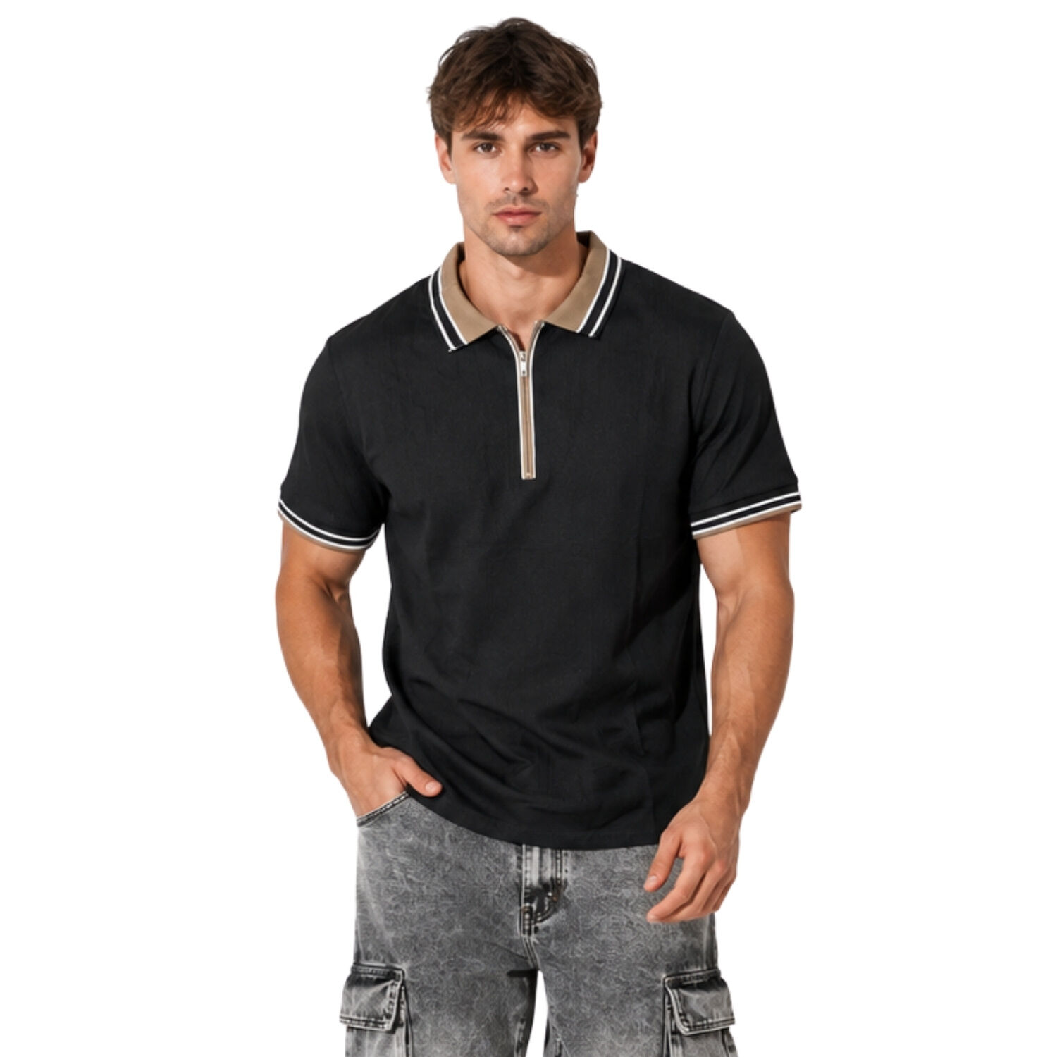 Polera Hombre Cuello Polo Con Cierre Slim Fit Milano image number 0.0